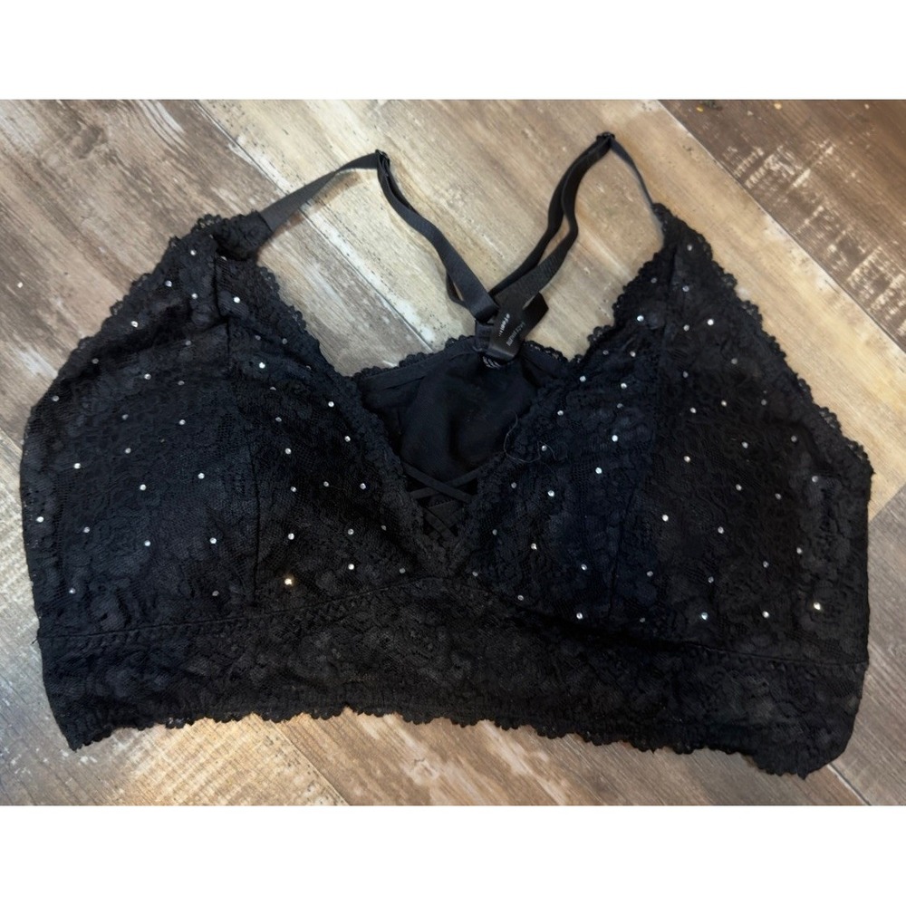Torrid 3X Black Lace Rhinestone Strappy Bralette Wireless Longline 22 24